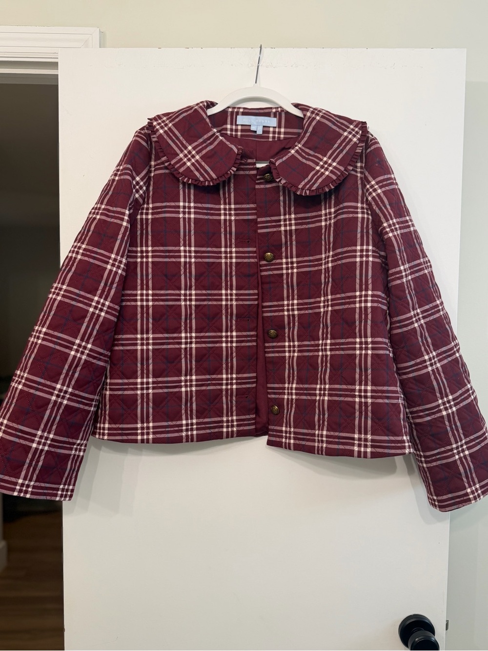 Hill House Quilted Plaid Button-Up Jacket - Burgundy